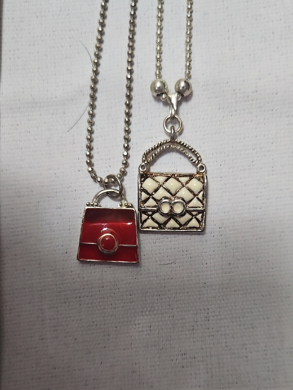 Handbag Pendant Necklaces - Red & Cream Enamel